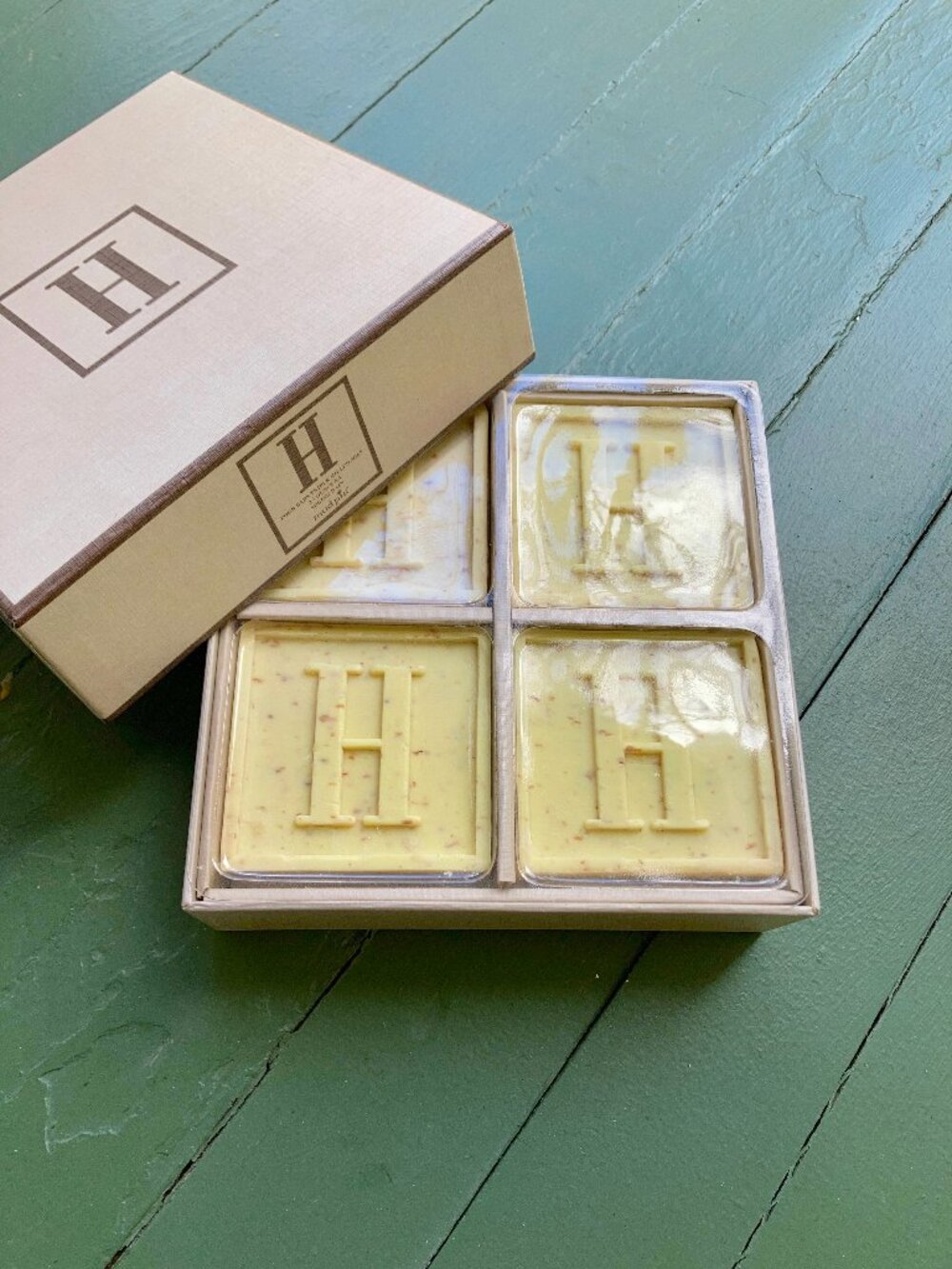 Mud Pie Set of 4 Monogramed "H" Soaps in Gift Box, NEW